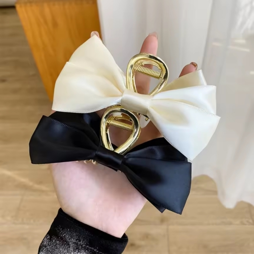 2 Elegant Black and Cream Hair Clips